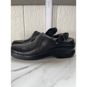 Klogs USA Women Black Leather Clogs Mule Shoes Strap Buckle Comfort Size Unknown